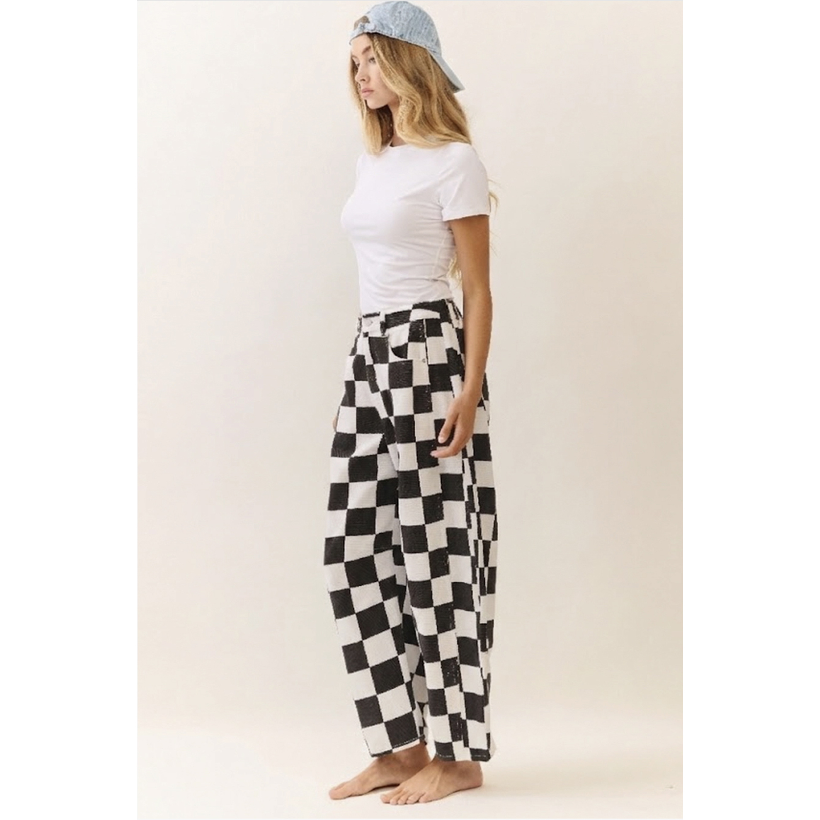 Checkered Denim Ballon Broek