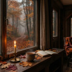 Foto van een cozy herfstinterieur met bospad buiten - welk herfsttype ben jij?